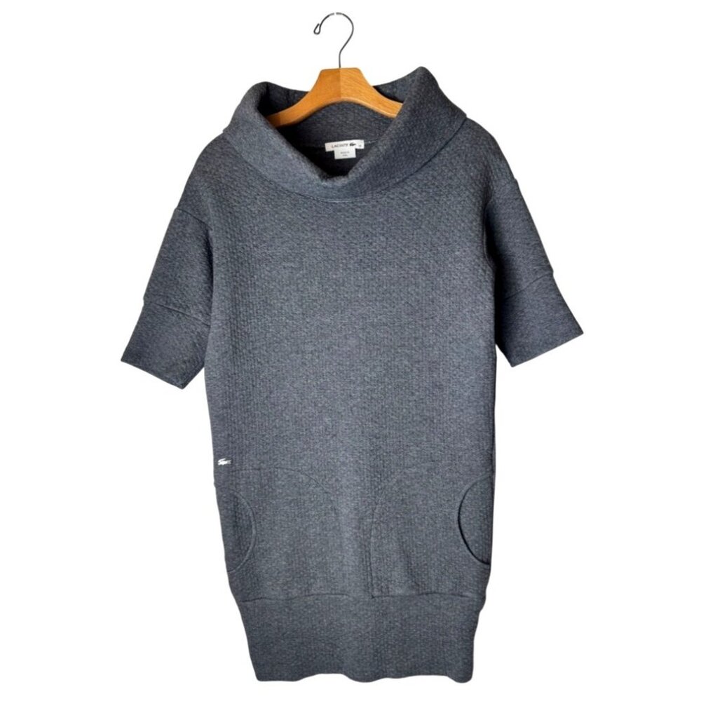 Lacoste Dress Women XS Gray Quilted Cowl Neck Marcassin Sweatshirt Mini Preppy